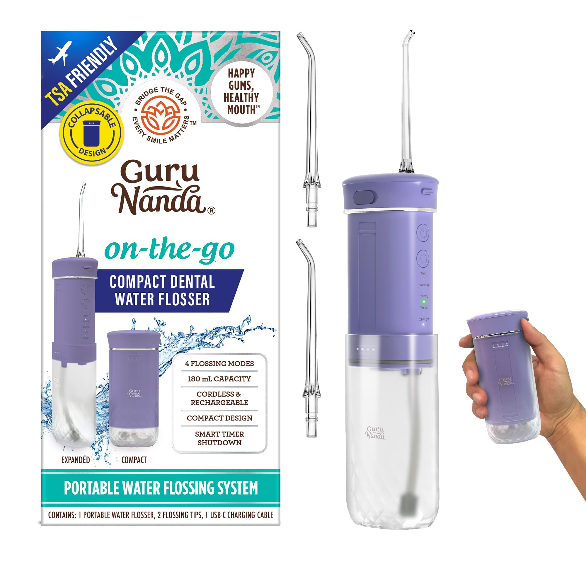 Hilo Dental Con Agua Gurunanda  Tanque Compacto Y Portátil De 180 Ml - Venta Internacional.