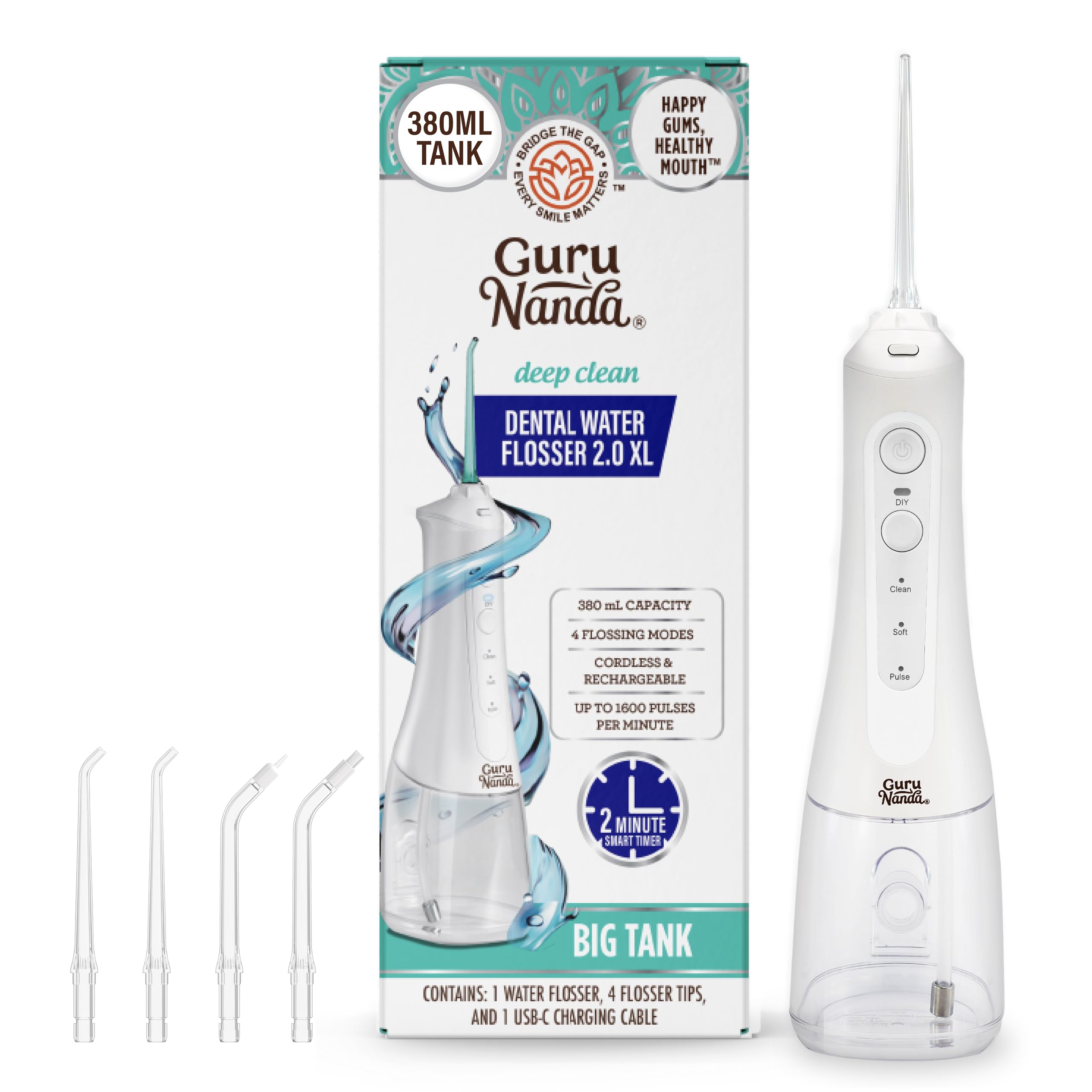 Hilo Dental Con Agua Gurunanda 2.0 Xl  Tanque De 380 Ml  4 Modos - Venta Internacional.