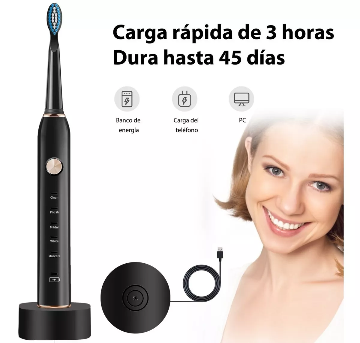 Foto 4 | Cepillo de Dientes Eléctrico Sangkee H100023-black con 6 Cabezales