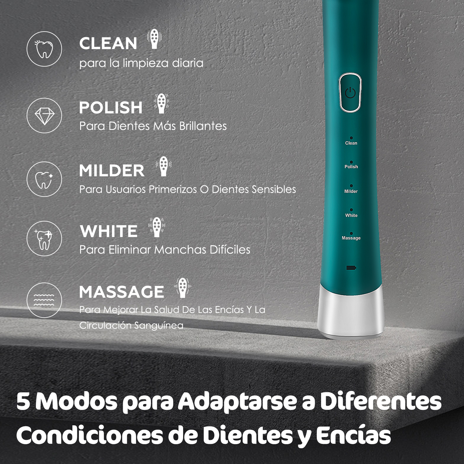 Foto 3 | Cepillo De Dientes Eléctrico Potente Limpieza Sónica Con 6 Cabezales De Cepillo Duponts H10129 Azul/Verde