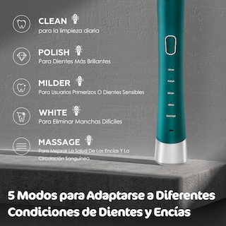 Foto 3 | Cepillo De Dientes Eléctrico Potente Limpieza Sónica Con 6 Cabezales De Cepillo Duponts H10129 Azul/Verde
