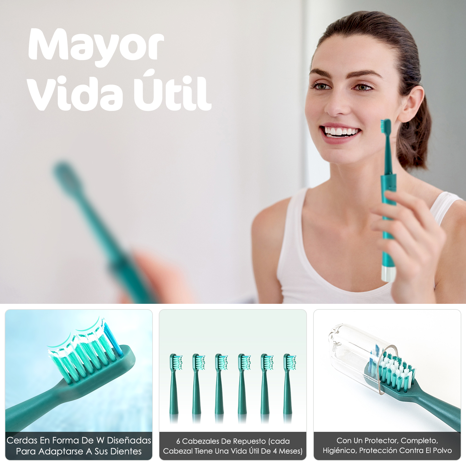 Foto 5 pulgar | Cepillo De Dientes Eléctrico Potente Limpieza Sónica Con 6 Cabezales De Cepillo Duponts H10129 Azul/Verde
