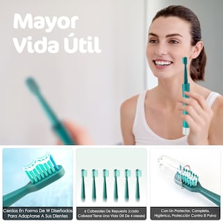 Foto 4 | Cepillo De Dientes Eléctrico Potente Limpieza Sónica Con 6 Cabezales De Cepillo Duponts H10129 Azul/Verde