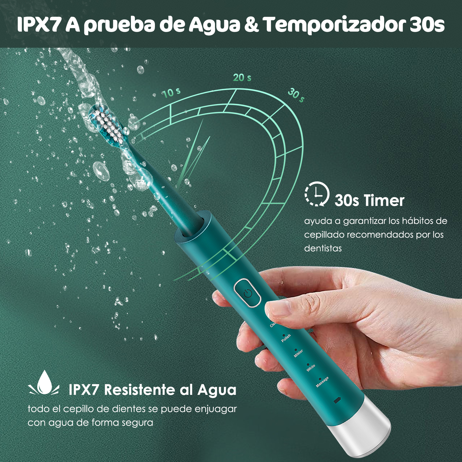 Foto 6 | Cepillo De Dientes Eléctrico Potente Limpieza Sónica Con 6 Cabezales De Cepillo Duponts H10129 Azul/Verde