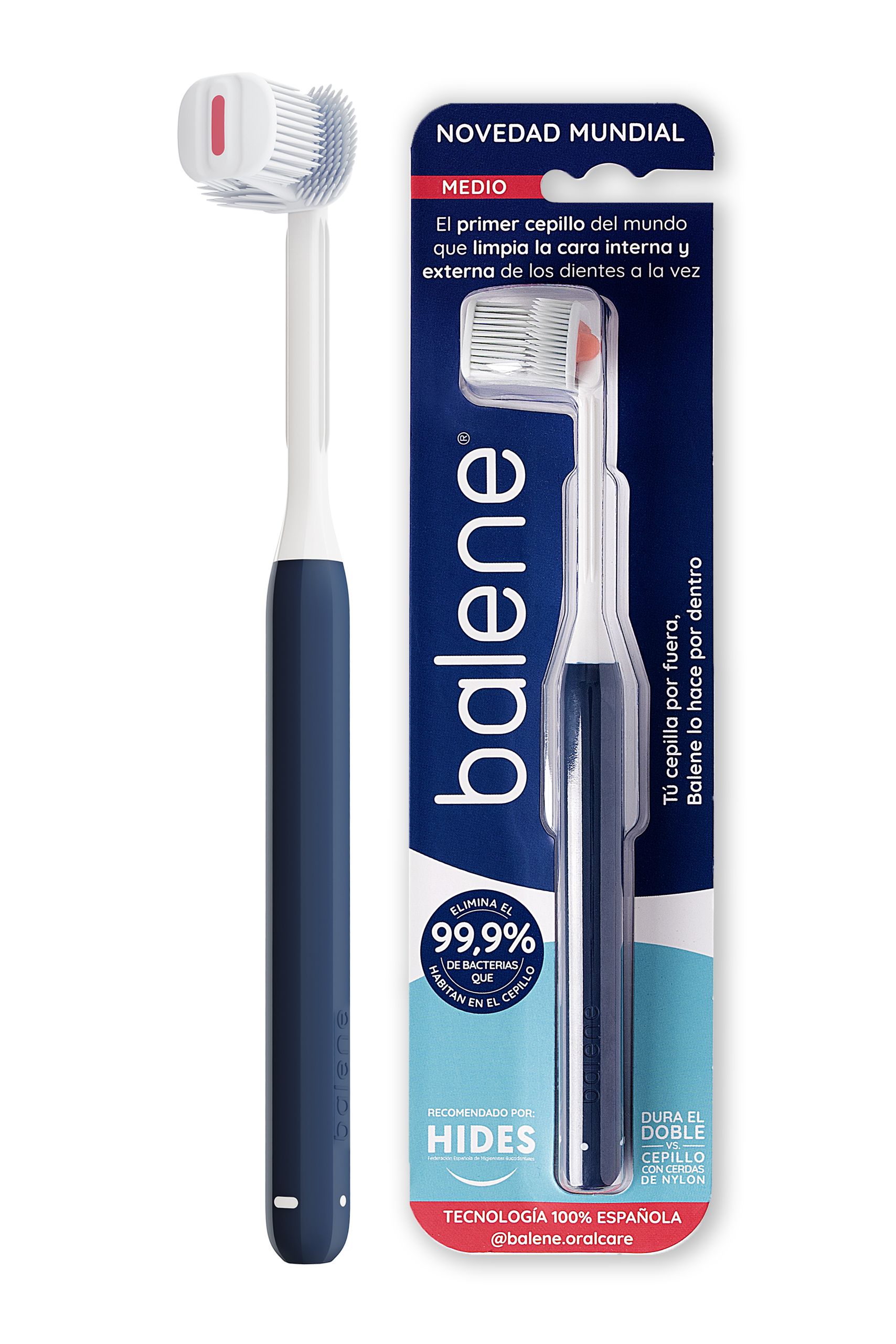 Cepillo Dental Balene Doble Cara con Cerdas Medias Anguladas 45º Azul