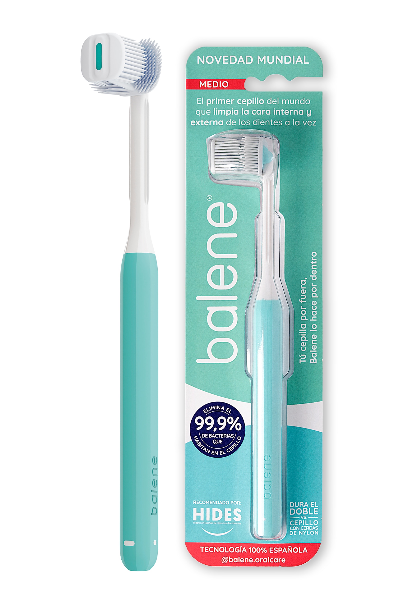 Cepillo Dental Balene Doble Cara con Cerdas Medias Anguladas 45º Aguamarina $538