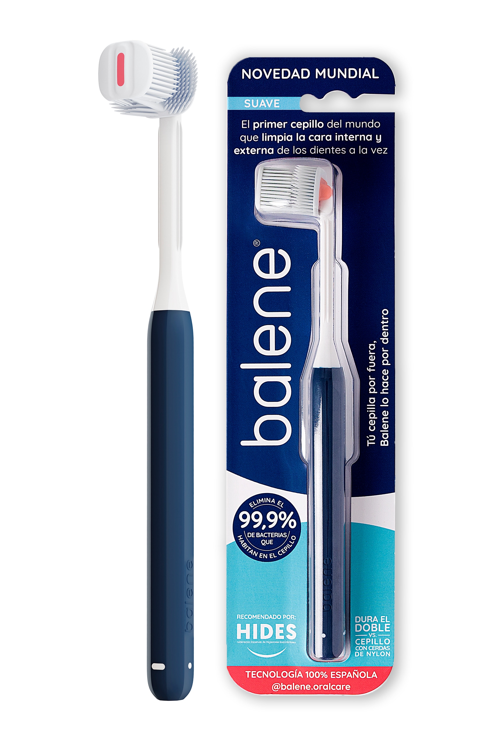 Cepillo Dental Balene Doble Cara con Cerdas Suaves Anguladas 45º Azul $538