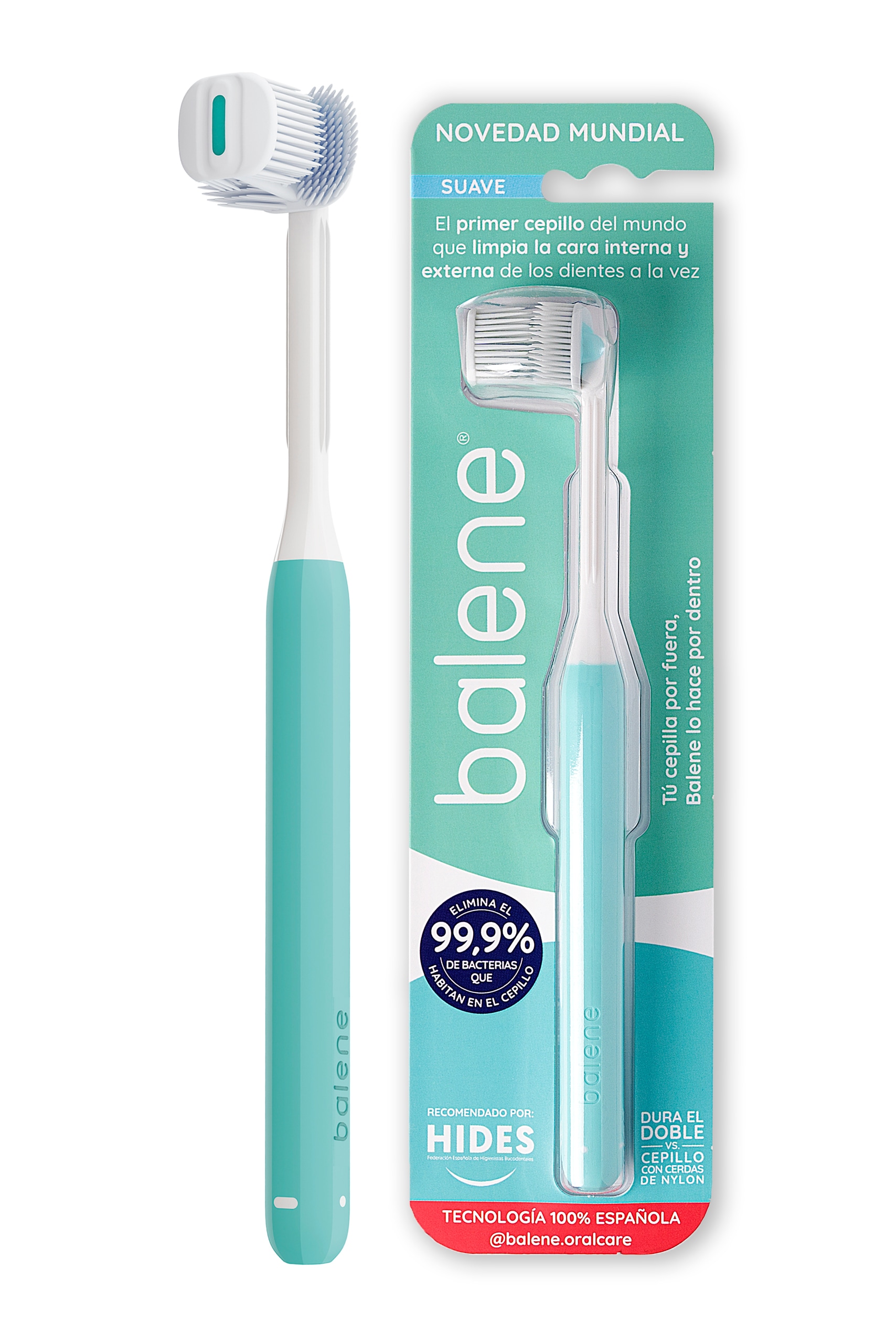 Cepillo Dental Balene Doble Cara con Cerdas Suaves Anguladas 45º Aguamarina $538