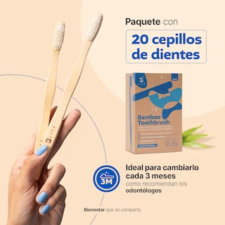 Foto 3 | Kit Con 20 Cepillos De Dientes De Bambú Para Adultos Con Cerdas Medias. B Life