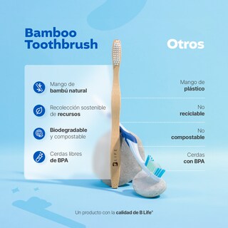 Foto 2 | Kit Con 10 Cepillos De Dientes De Bambú Para Adultos Con Cerdas Medias. B Life