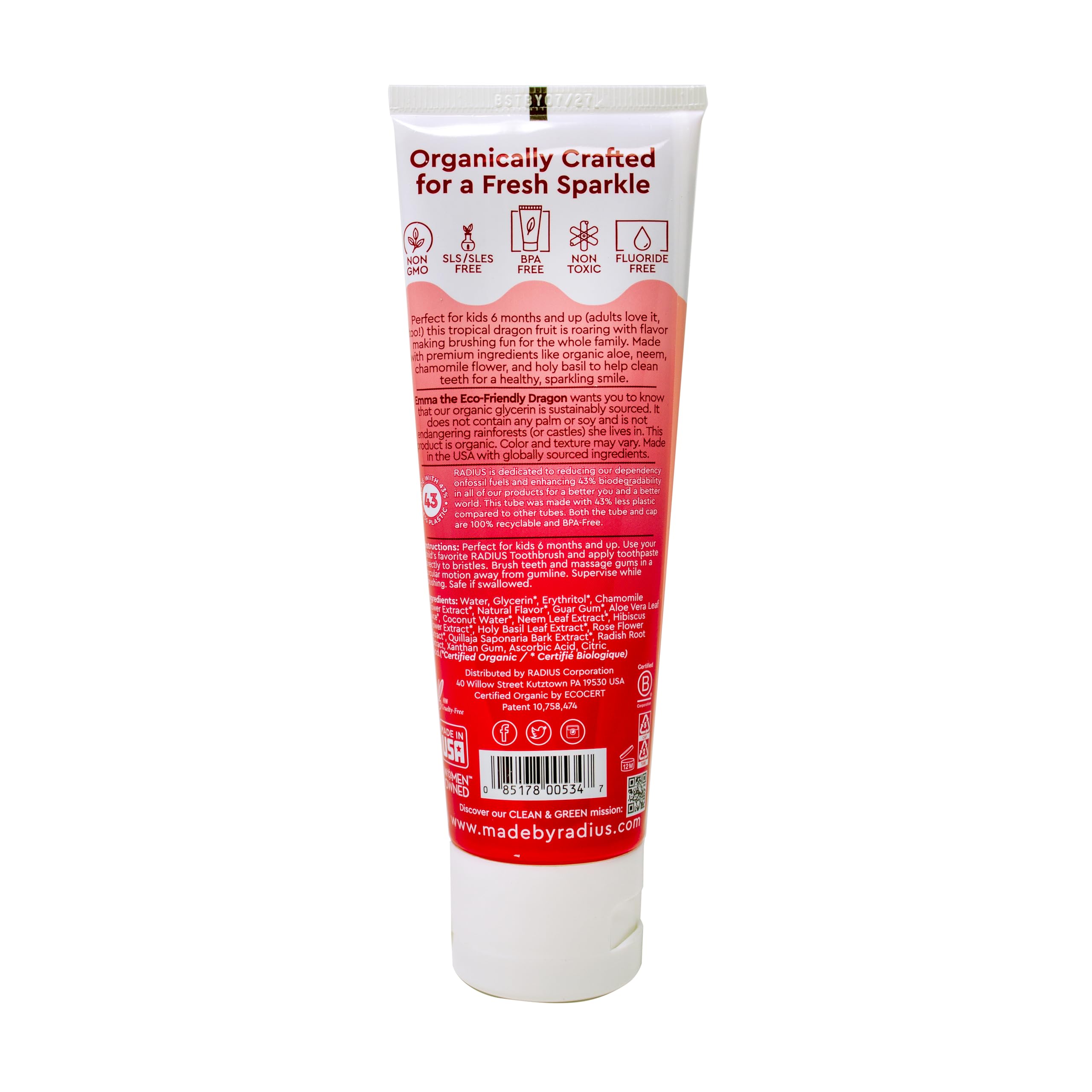 Foto 4 pulgar | Pasta De Dientes Radius Usda Organic Kids Dragon Fruit  90 Ml  Paquete De 2 - Venta Internacional.