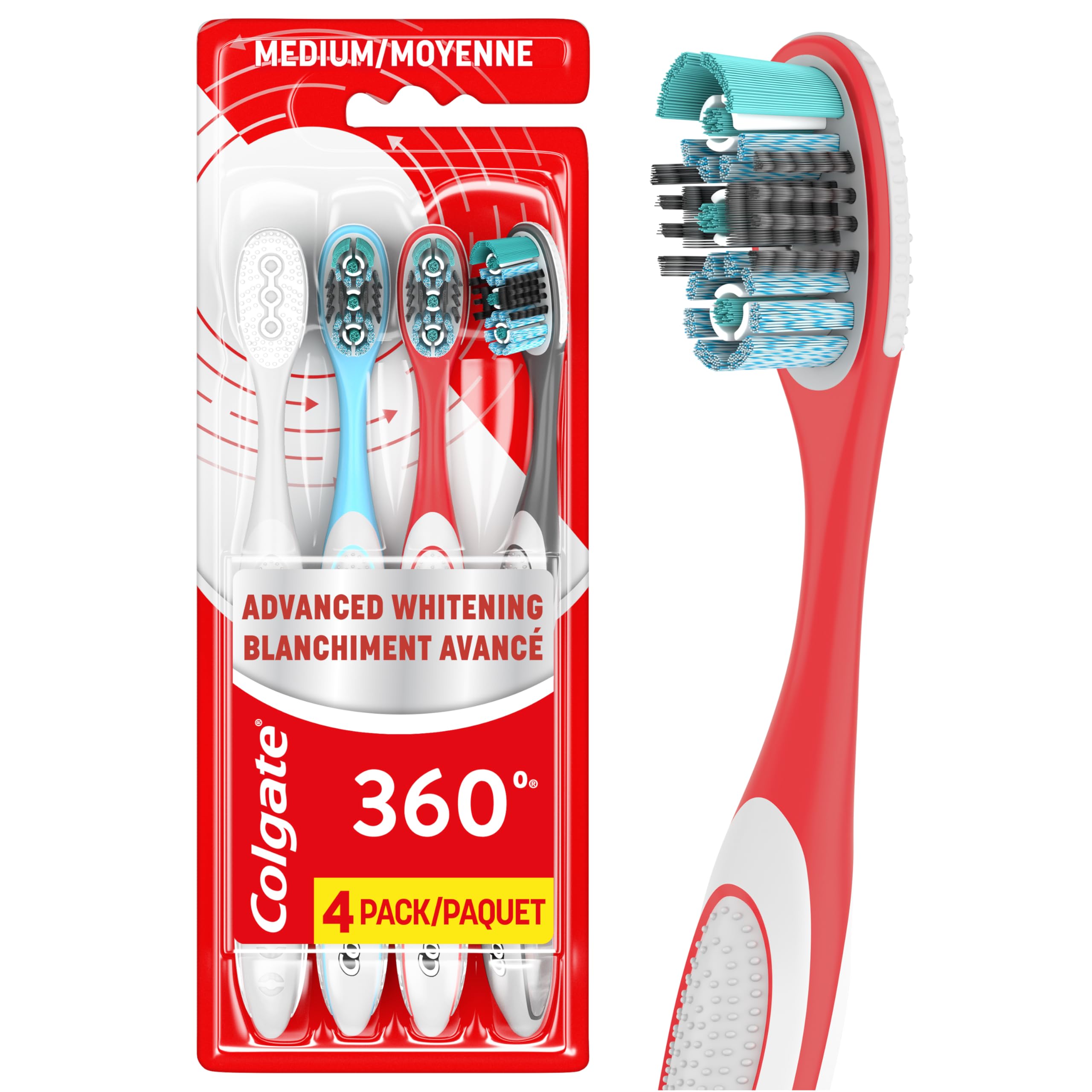 Cepillo De Dientes Colgate 360 Advanced Whitening Medium  Paquete De 4 - Venta Internacional.