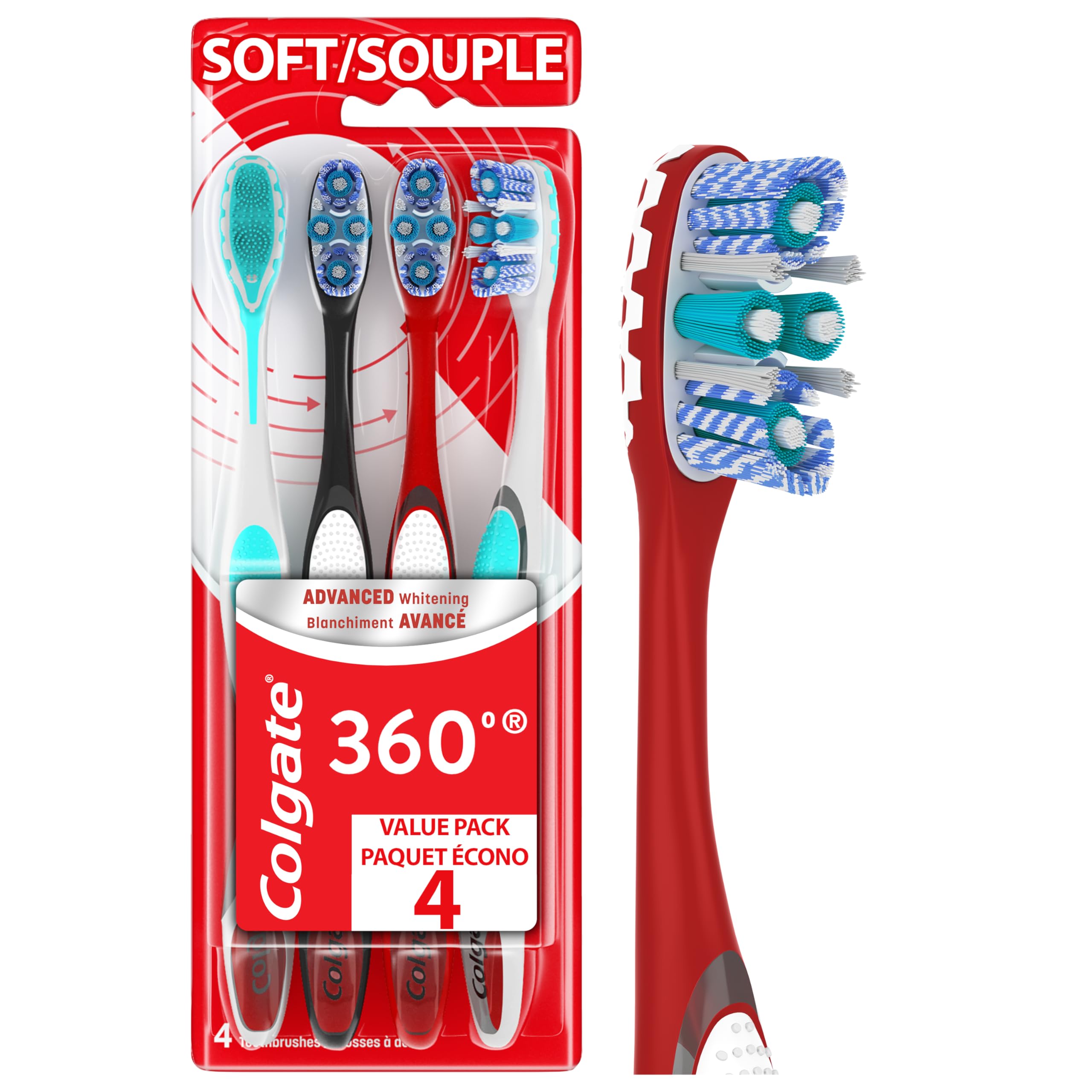 Cepillo De Dientes Colgate 360 Advanced Whitening Soft  Paquete De 4 - Venta Internacional.