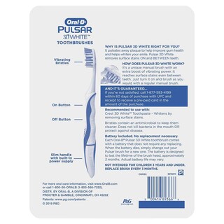 Foto 2 | Cepillo De Dientes Oral B Pulsar 3d White Luxe Funciona Con Pilas Paquete De 4 - Venta Internacional.