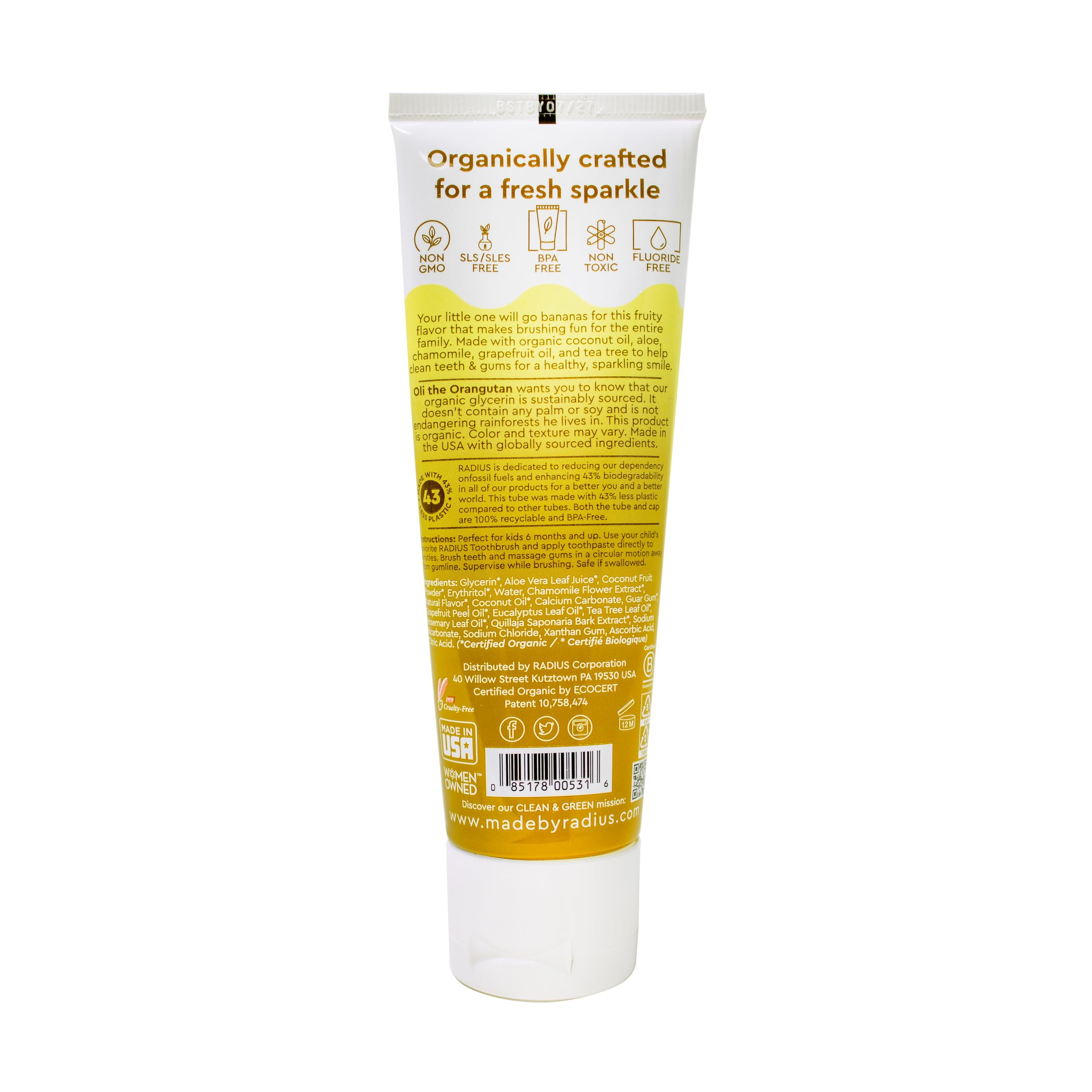 Foto 3 | Pasta De Dientes Radius Usda Kids Organic Coconut Banana 90ml - Venta Internacional.
