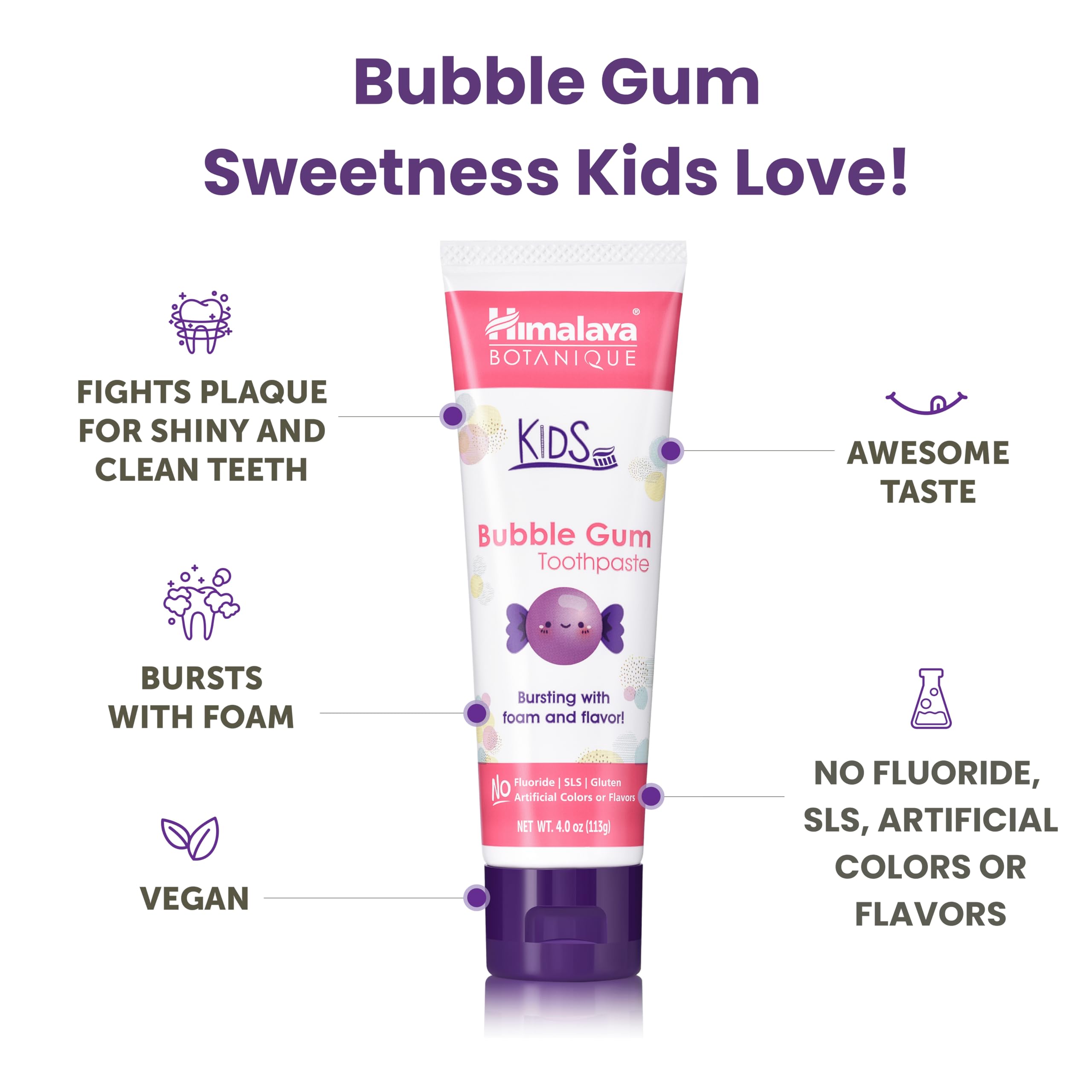 Foto 3 | Pasta De Dientes Himalaya Botanique Kids Herbal Bubble Gum  120 Ml  Paquete De 4 - Venta Internacional.