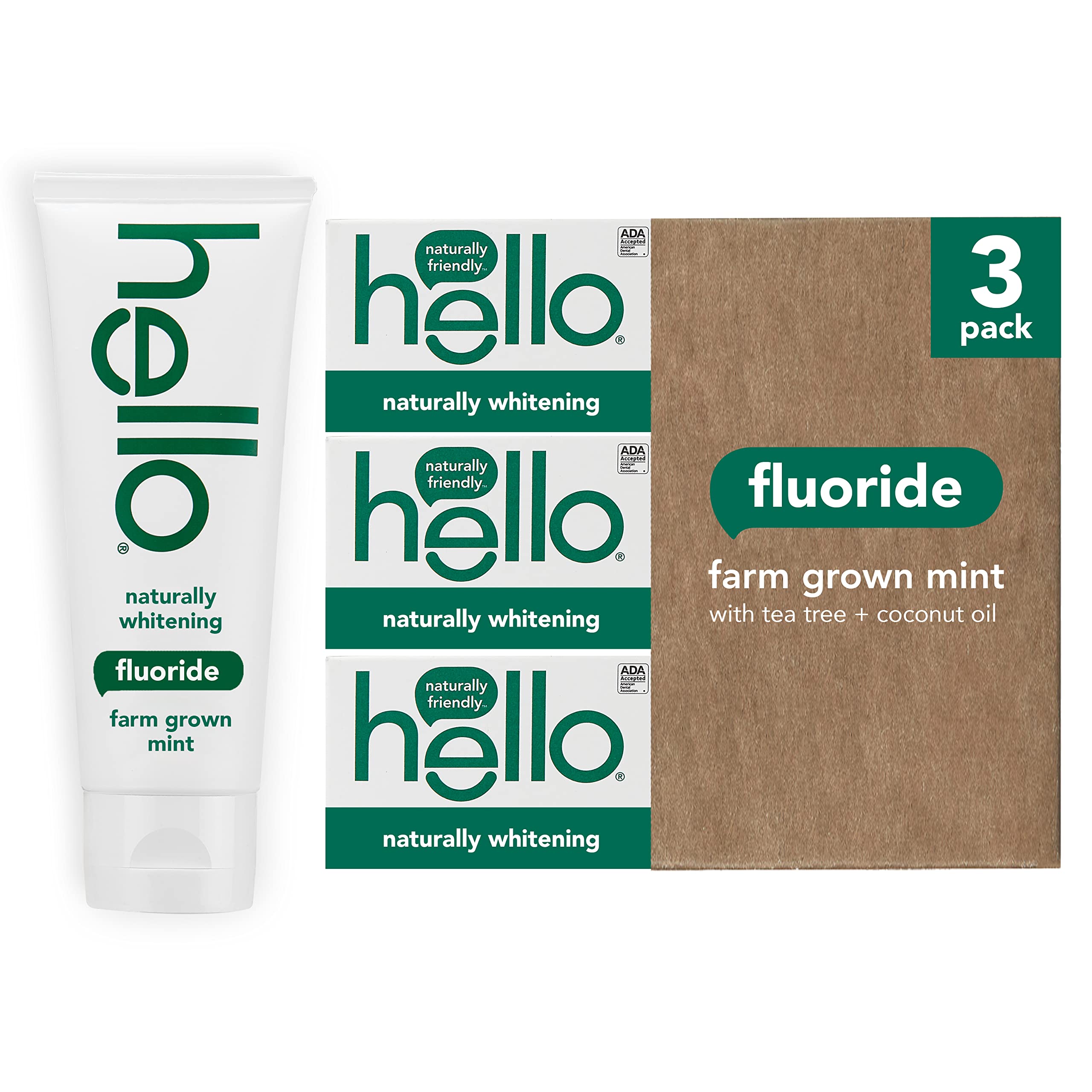 Foto 2 pulgar | Pasta De Dientes Hello Naturally Whitening Con Menta 140 Ml X3 - Venta Internacional.