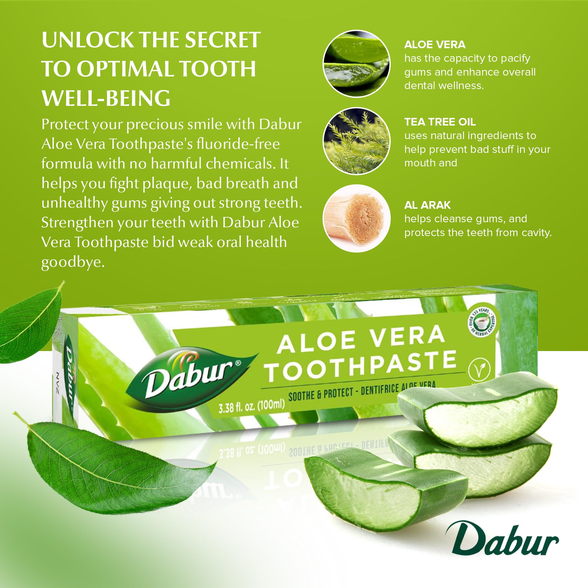 Foto 3 | Pasta de Dientes Dabur Aloe Vera 100 Ml Sin Flúor - Venta Internacional