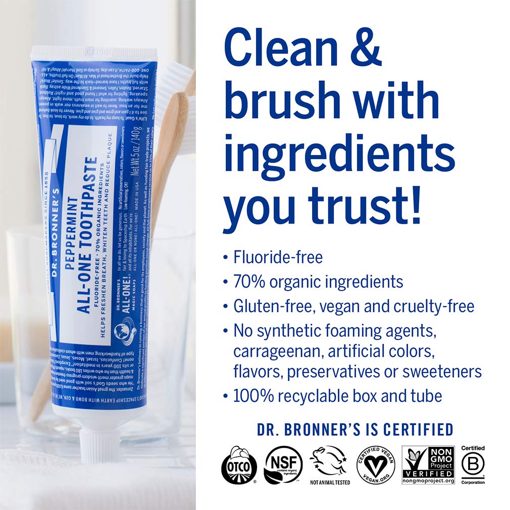 Foto 6 pulgar | Pasta De Dientes Dr. Bronner's All-one Peppermint 150 Ml 70% Orgánica - Venta Internacional.