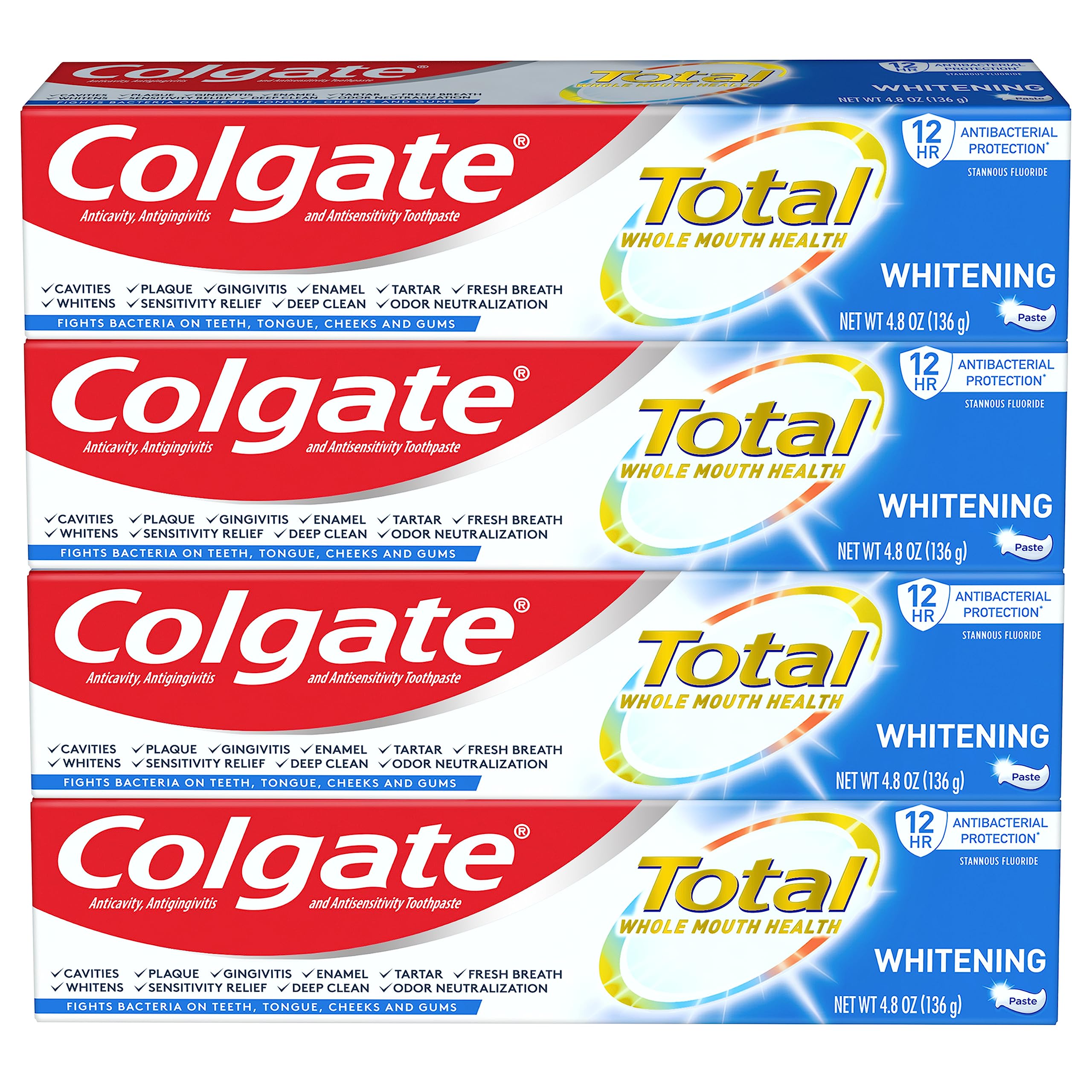 Pasta De Dientes Colgate Total Teeth Whitening 4.8 Oz (paquete De 4) - Venta Internacional.