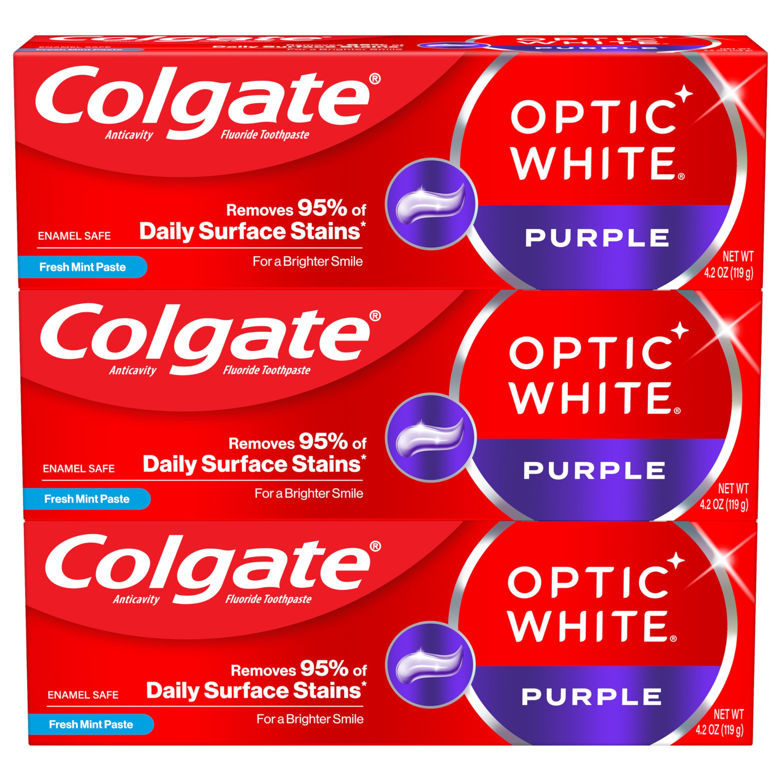 Foto 2 pulgar | Pasta Dental Colgate Optic White Purple 3 Piezas-Venta Internacional