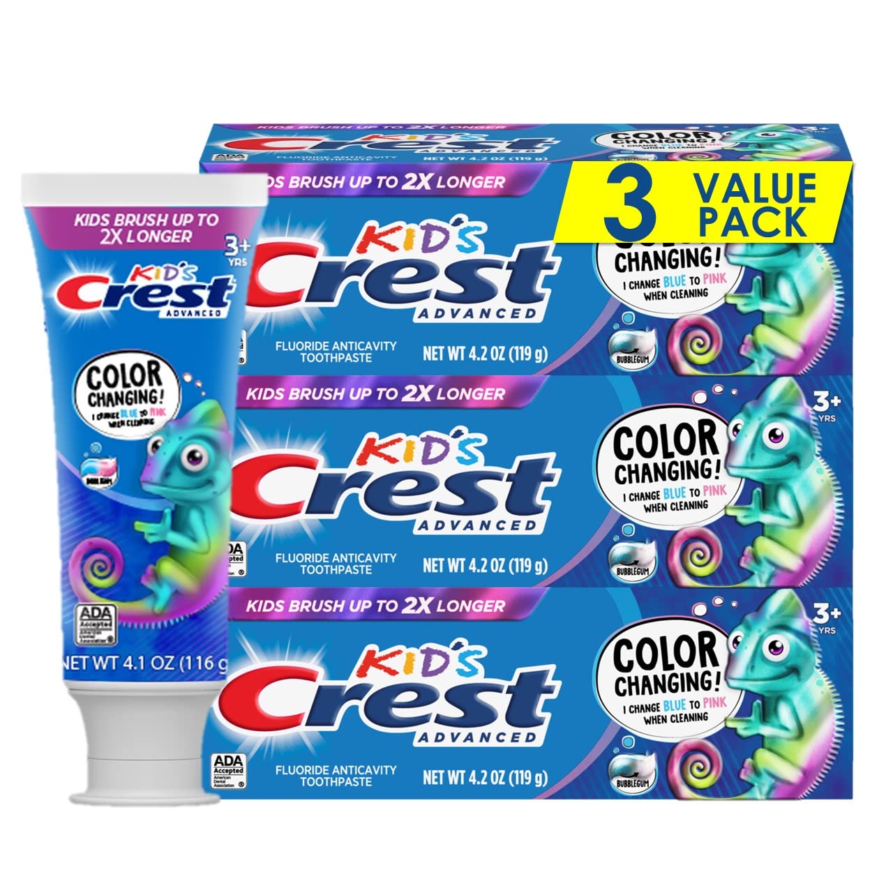 Foto 2 pulgar | Pasta de Dientes Crest Kids Advanced Fluorine Bubblegum 125 ml 3 Piezas - Venta Internacional