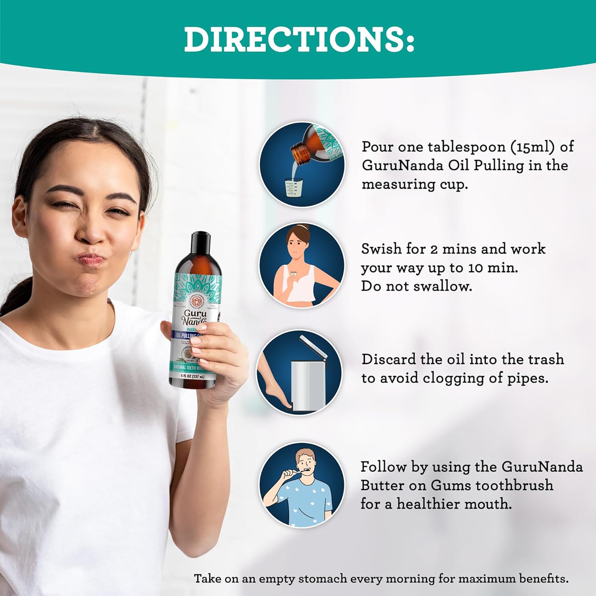 Foto 4 pulgar | Enjuague Bucal Gurunanda Coconut Oil Pulling 236.5 Ml Fresh Breath - Venta Internacional.
