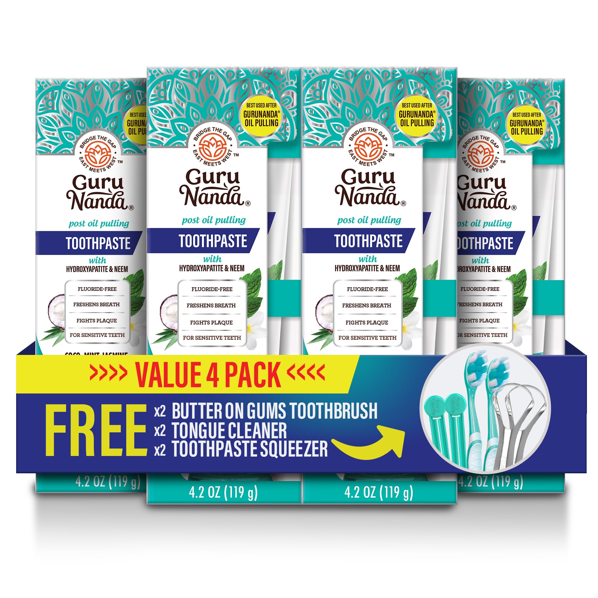 Pasta De Dientes Gurunanda Con Hidroxiapatita Sin Sls Ni Flúor, Paquete De 4 - Venta Internacional.