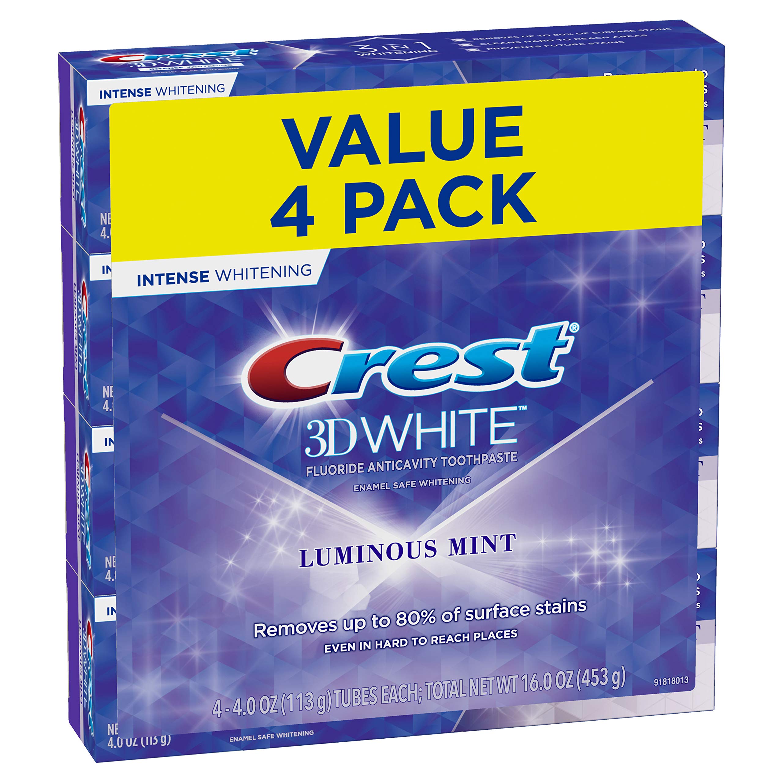 Pasta De Dientes Crest White Intense Whitening Luminous Mint 4x113ml - Venta Internacional.