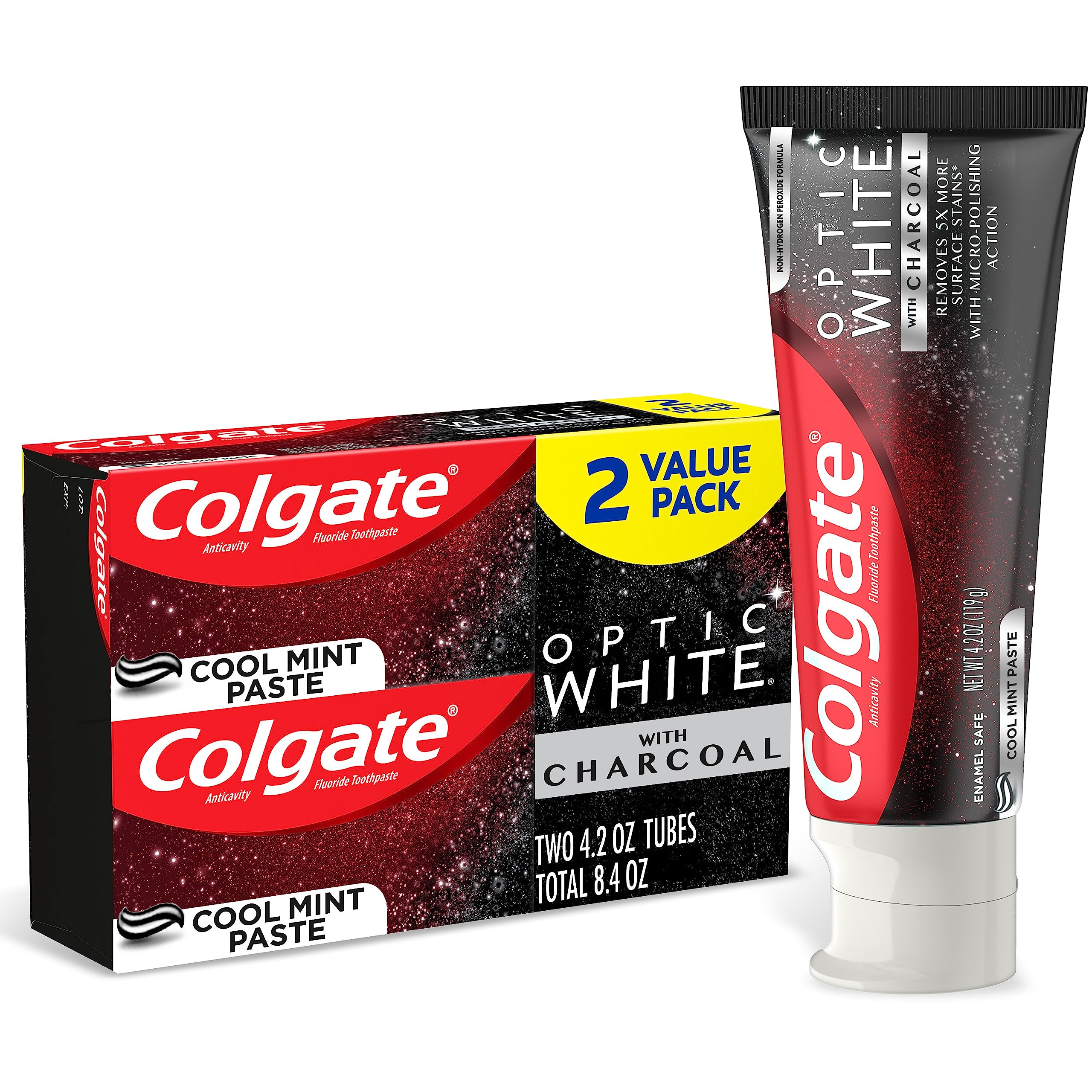 Foto 1 | Pasta e Dientes Colgate Optic White Charcoal Blanqueing 125 Ml Paquete de 2 - Venta Internacional