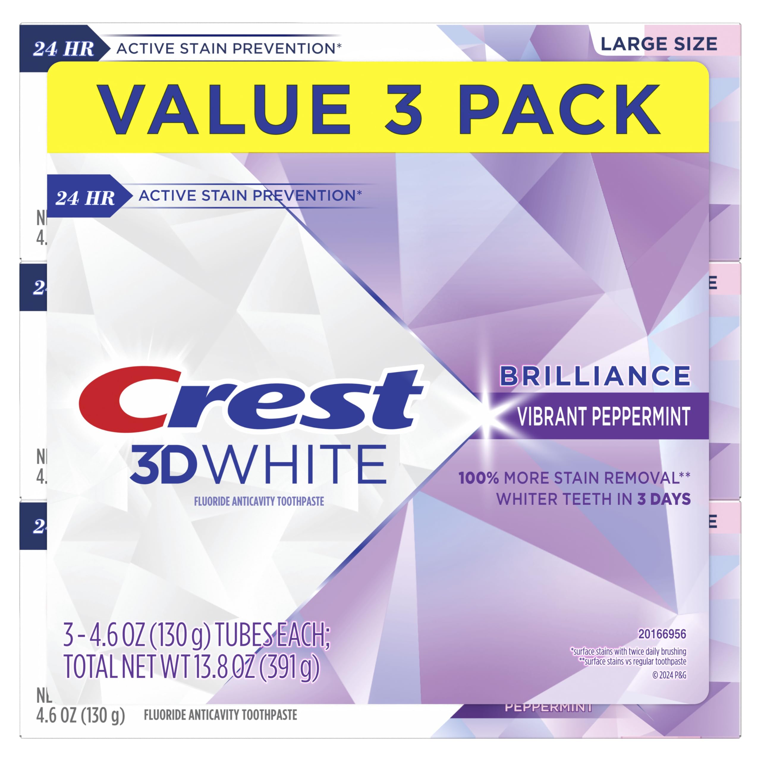 Foto 3 pulgar | Pasta de Dientes Crest 3d White Brilliance Vibrant Peppermint 130 g X3 - Venta Internacional