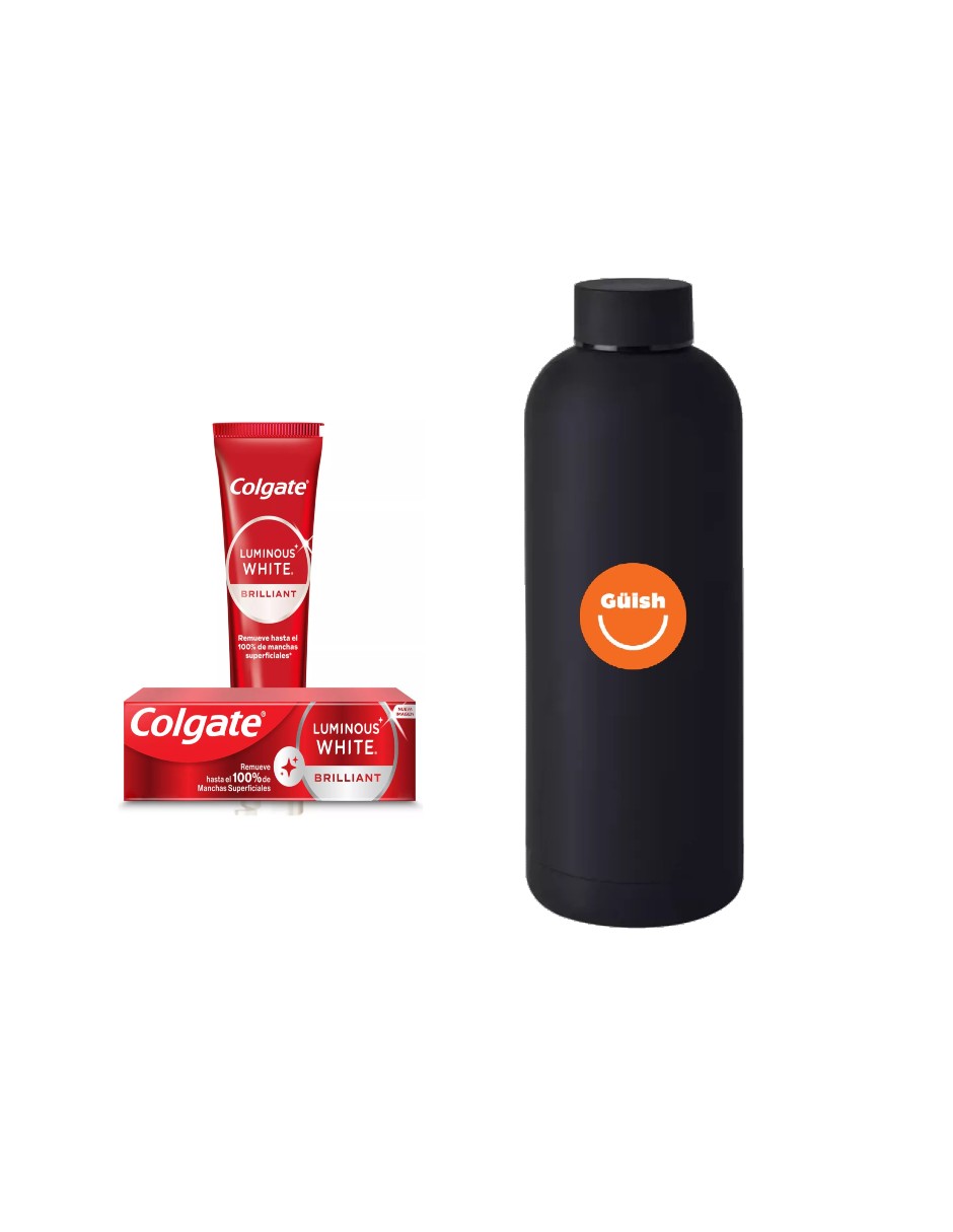 Pasta Dental Colgate Luminous White Brillant 2 Piezas + Termo de Agua Güish