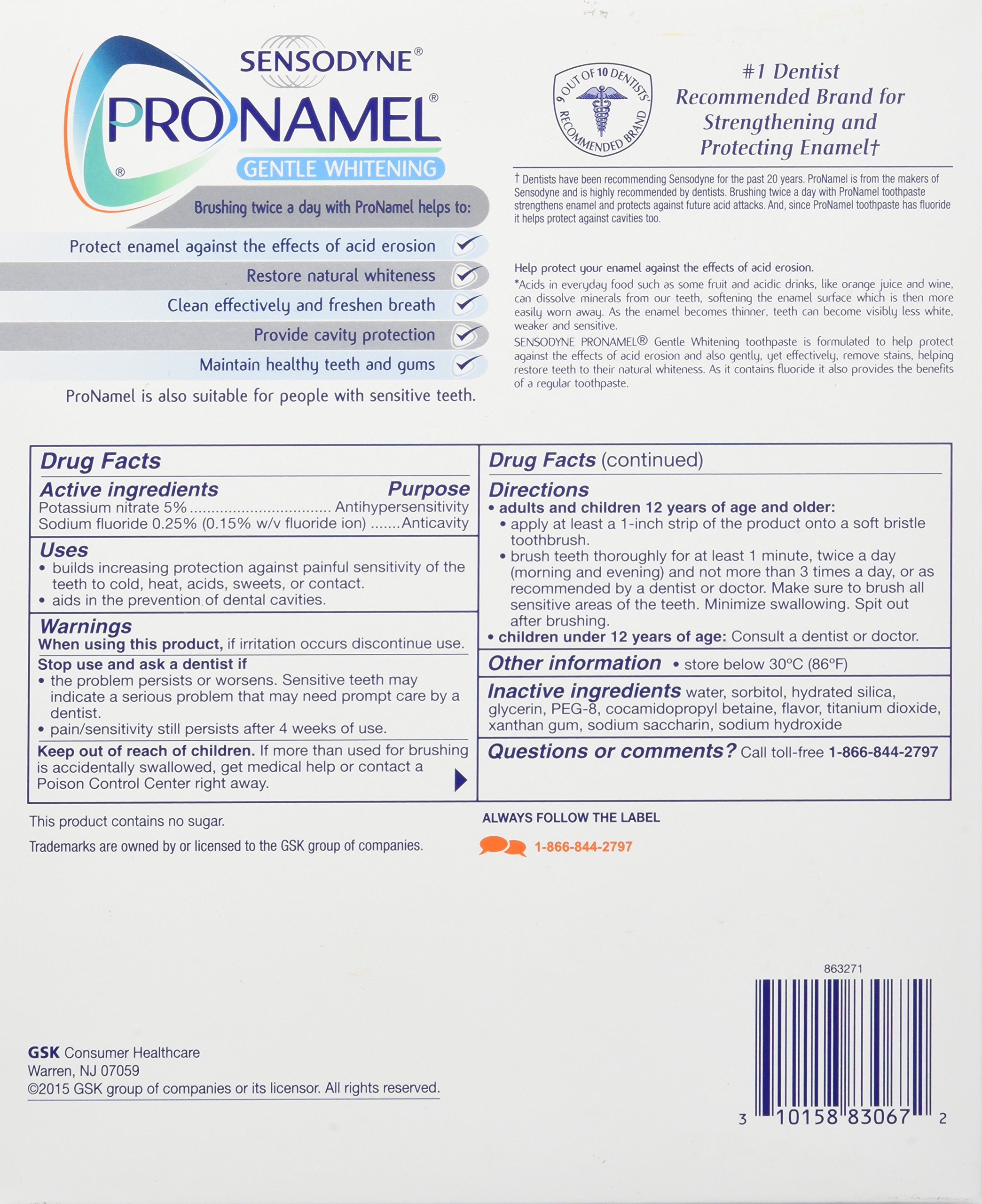 Foto 2 | Pasta de Dientes Sensodyne Pronamel Gentle Whitening 190 Ml Paquete de 4 - Venta Internacional