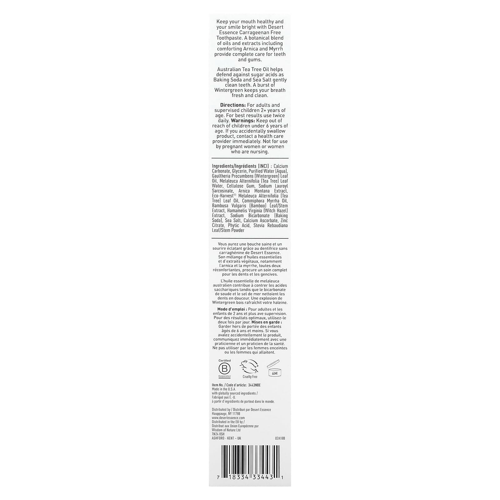 Foto 4 pulgar | Pasta De Dientes Desert Essence Con Aceite De Árnica Y Árbol De Té 185 Ml - Venta Internacional.