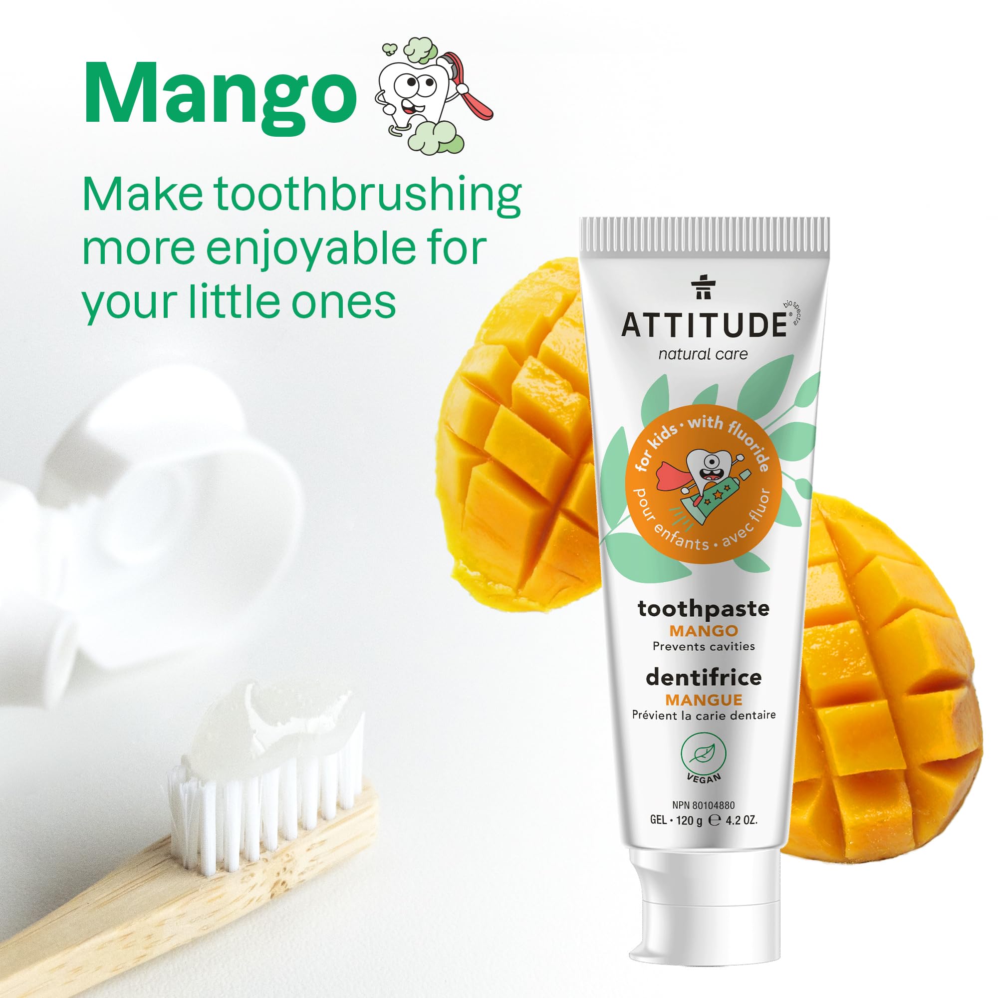 Foto 5 pulgar | Pasta De Dientes Attitude Previene La Caries Dental Vegan Mango 125ml - Venta Internacional.