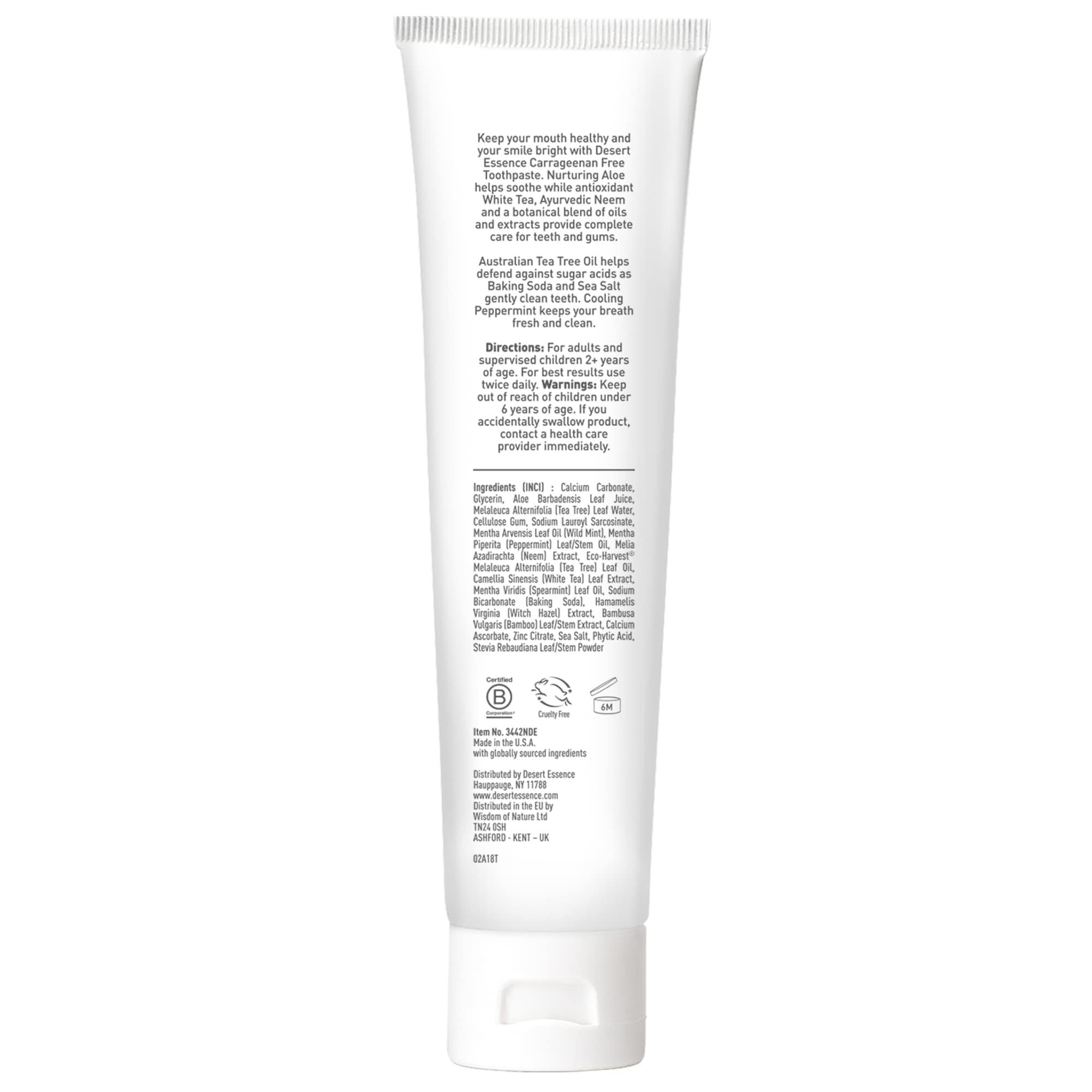 Foto 3 | Pasta De Dientes Desert Essence Con Aceite De Aloe Y Árbol De Té, 190 Ml, Vegana - Venta Internacional.