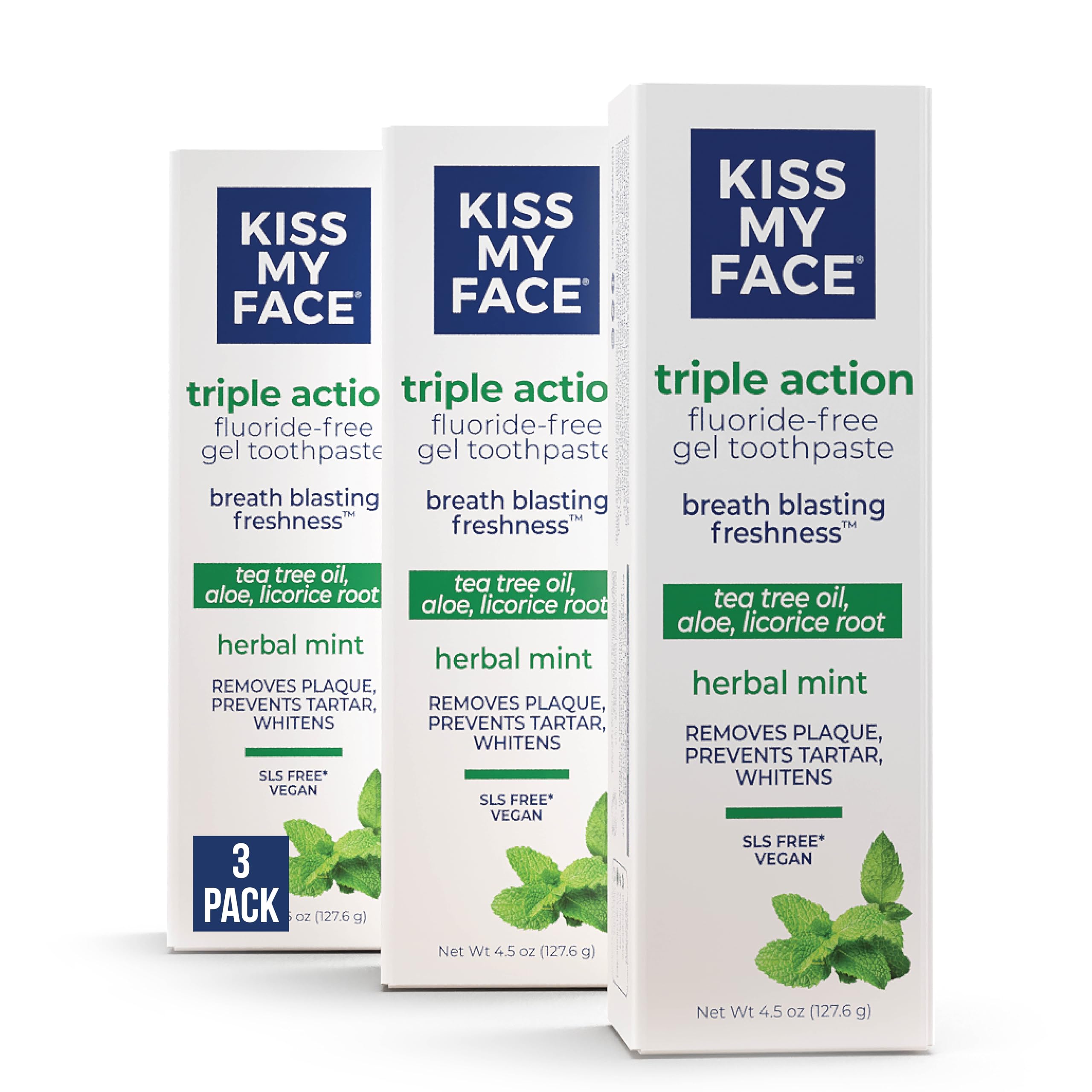 Pasta De Dientes Kiss My Face Triple Action Herbal Mint 133 Ml, Paquete De 3 - Venta Internacional.