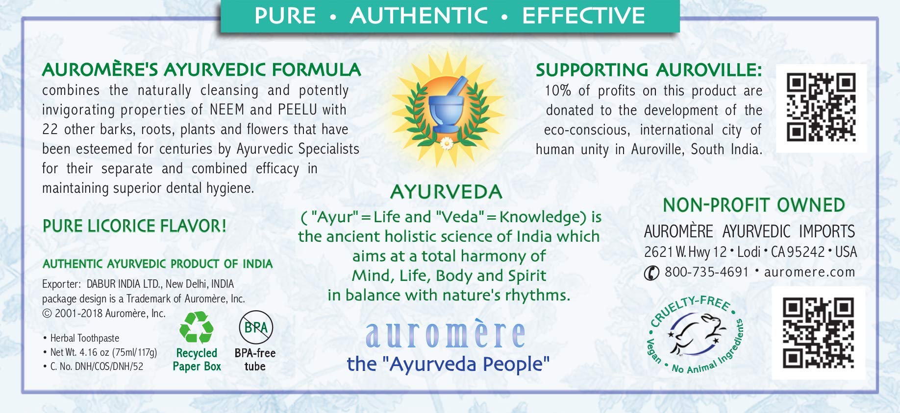 Foto 4 pulgar | Pasta De Dientes Auromere Ayurvedic Herbal Mint Free 125 Ml, 1 Paquete - Venta Internacional.