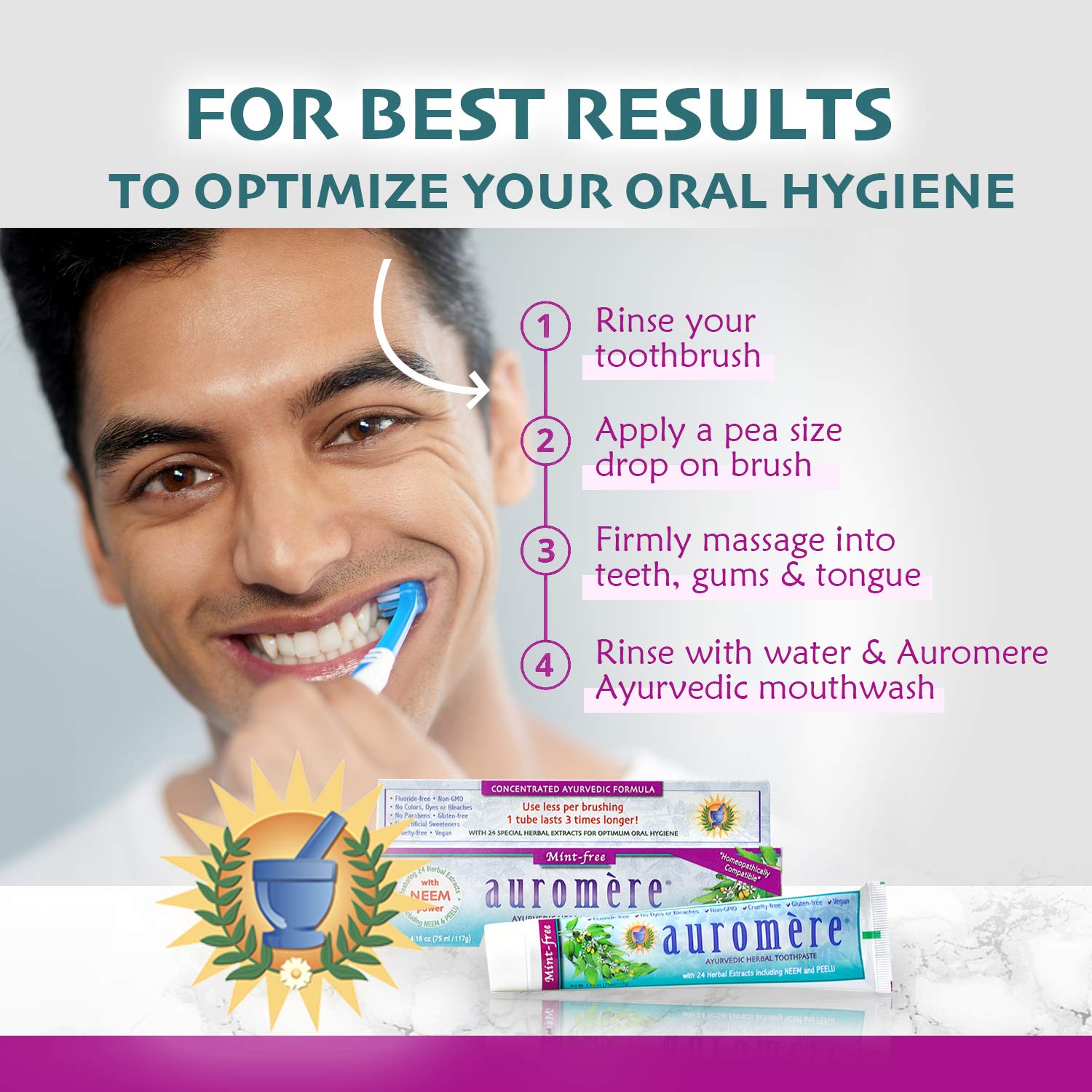 Foto 5 | Pasta De Dientes Auromere Ayurvedic Herbal Mint Free 125 Ml, 1 Paquete - Venta Internacional.