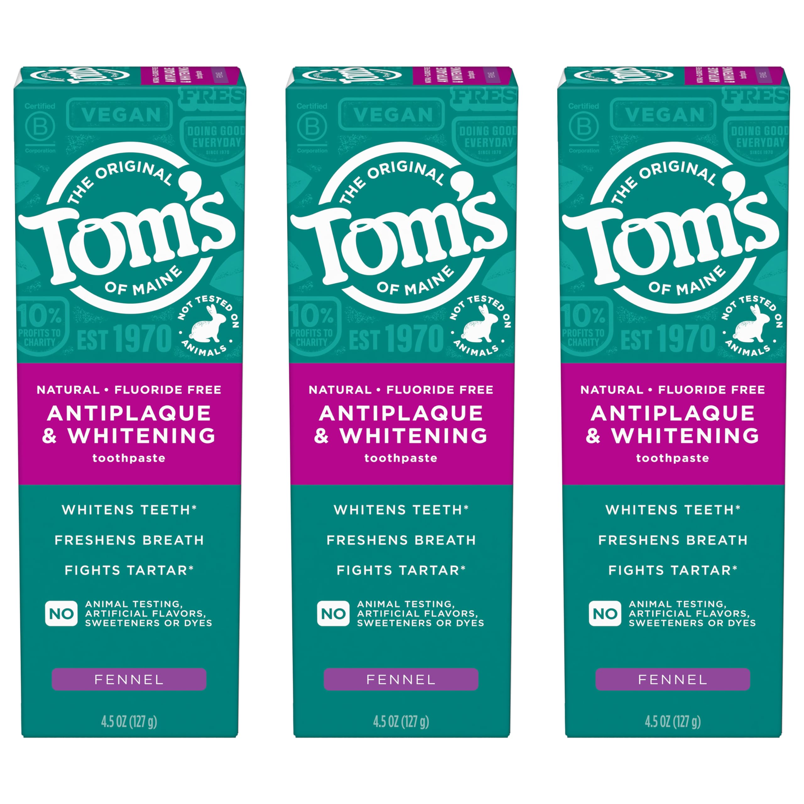 Foto 2 pulgar | Pasta De Dientes Tom's Of Maine  Antiplaca  Blanqueadora  Hinojo  135 Ml X 3 - Venta Internacional.