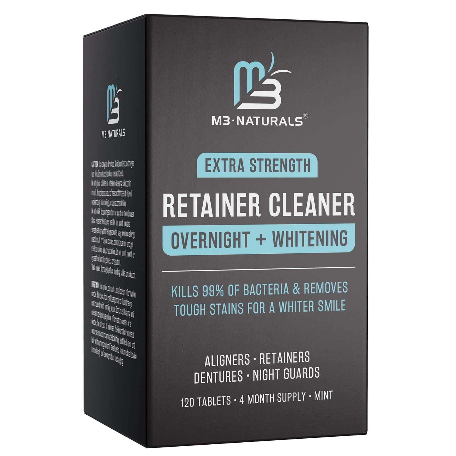 Retainer Cleaner M3 Naturals Overnight + Whitening 120 Tabletas - Venta Internacional.