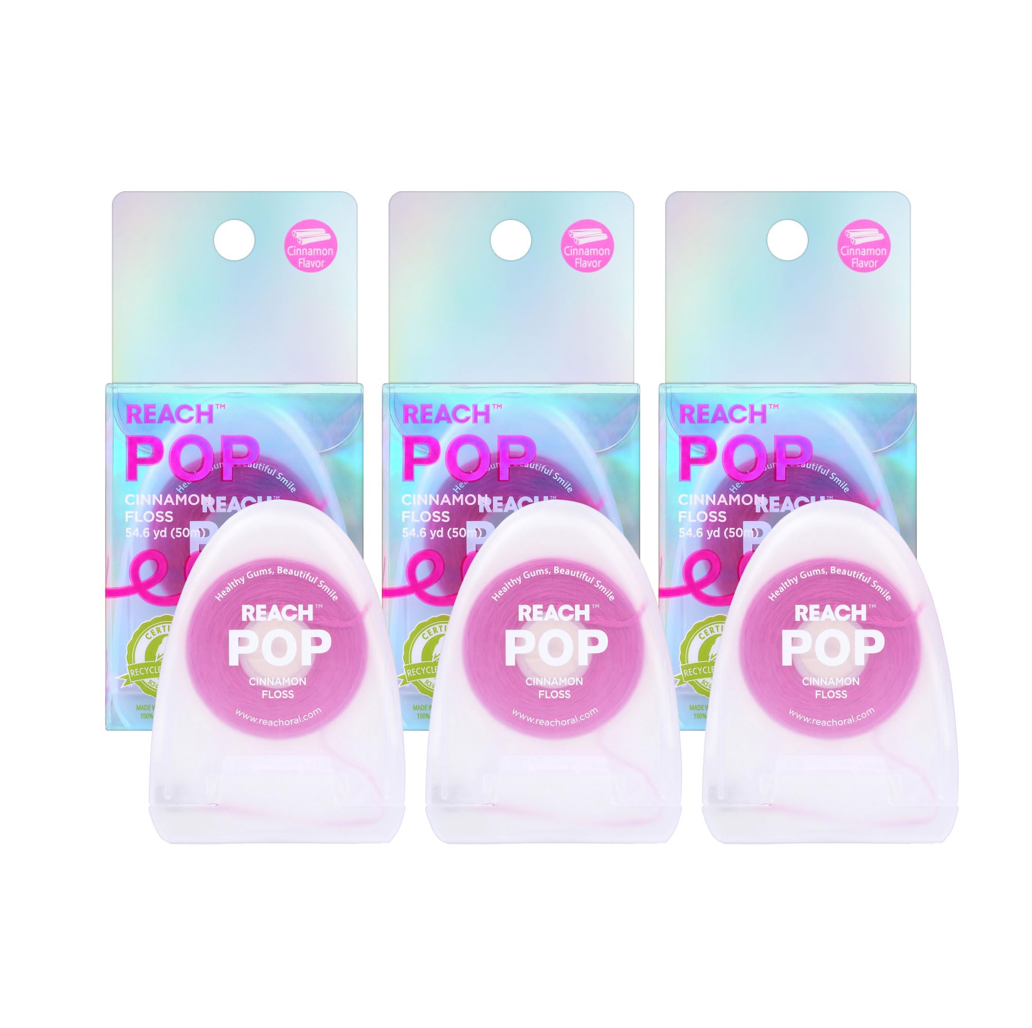 Eliminador De Placa Dental Floss Reach Pop Cinnamon  Paquete De 3 Unidades  50 M - Venta Internacional.