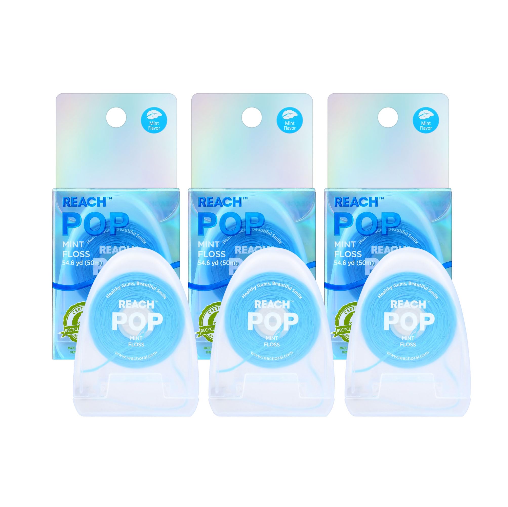 Eliminador De Placa Dental Floss Reach Pop Mint  50 M  Paquete De 3 - Venta Internacional.