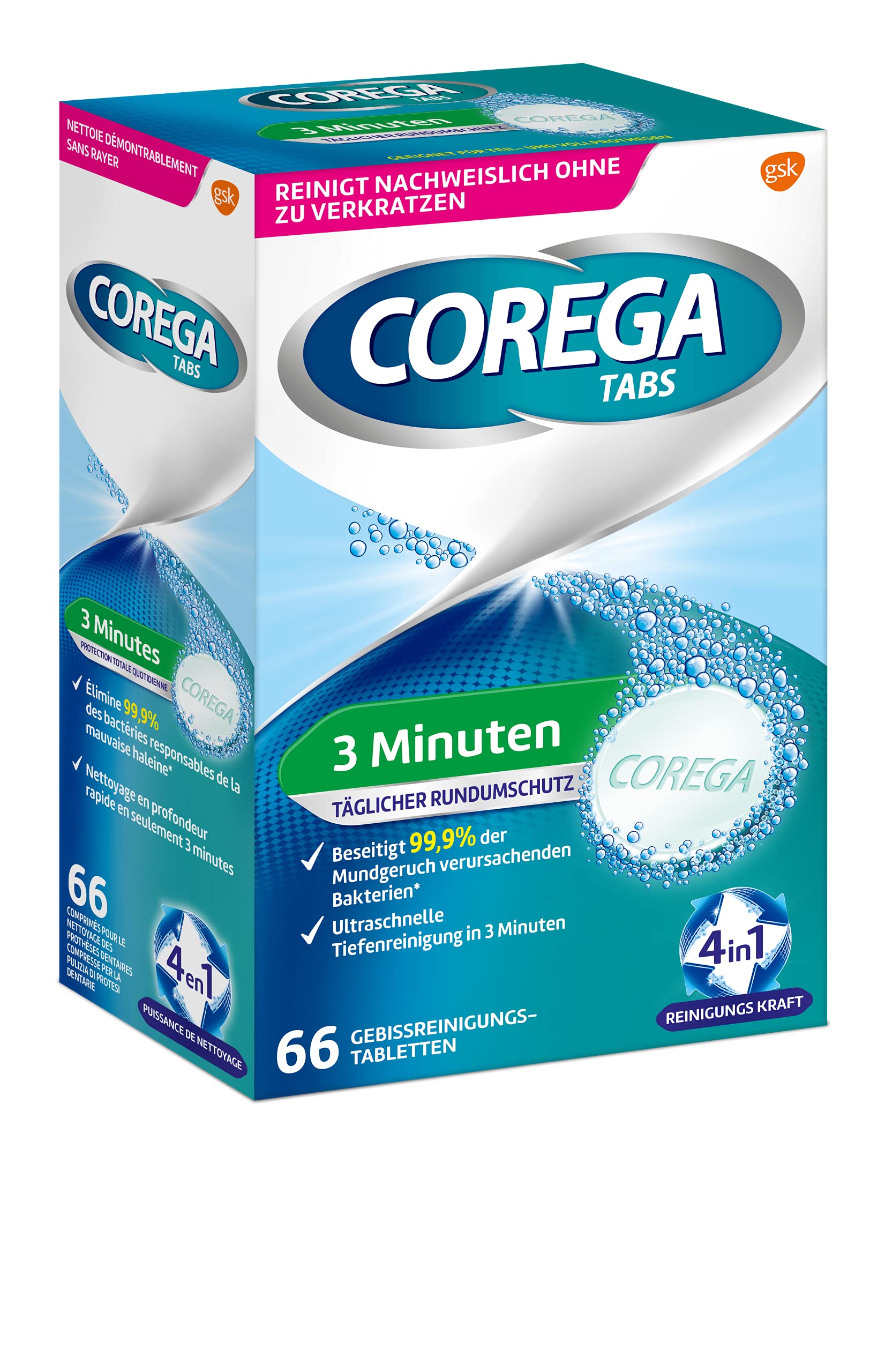 Foto 3 pulgar | Bastones Limpiadores De Dentaduras Corega Rapid 66 Tabletas - Venta Internacional.