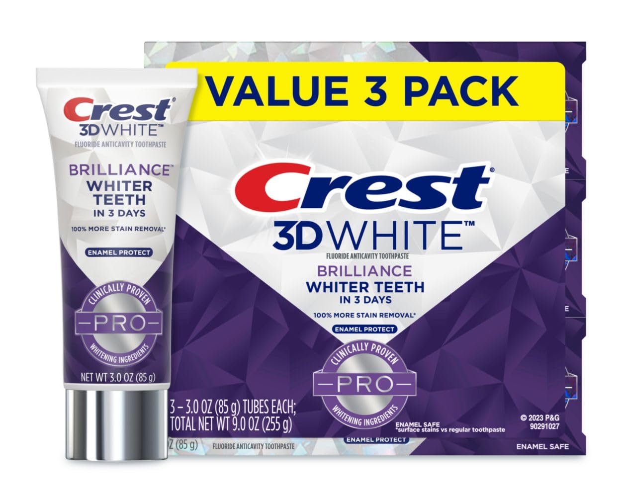 Foto 2 pulgar | Pasta De Dientes Crest 3d White Brilliance Pro Enamel, 90 Ml, Paquete De 3 - Venta Internacional.