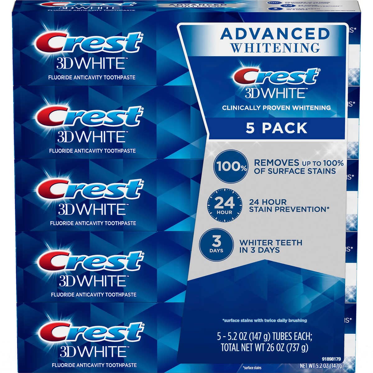Foto 2 pulgar | Pasta De Dientes Crest 3d White Advanced Whitening 150 Ml (paquete De 5) - Venta Internacional.