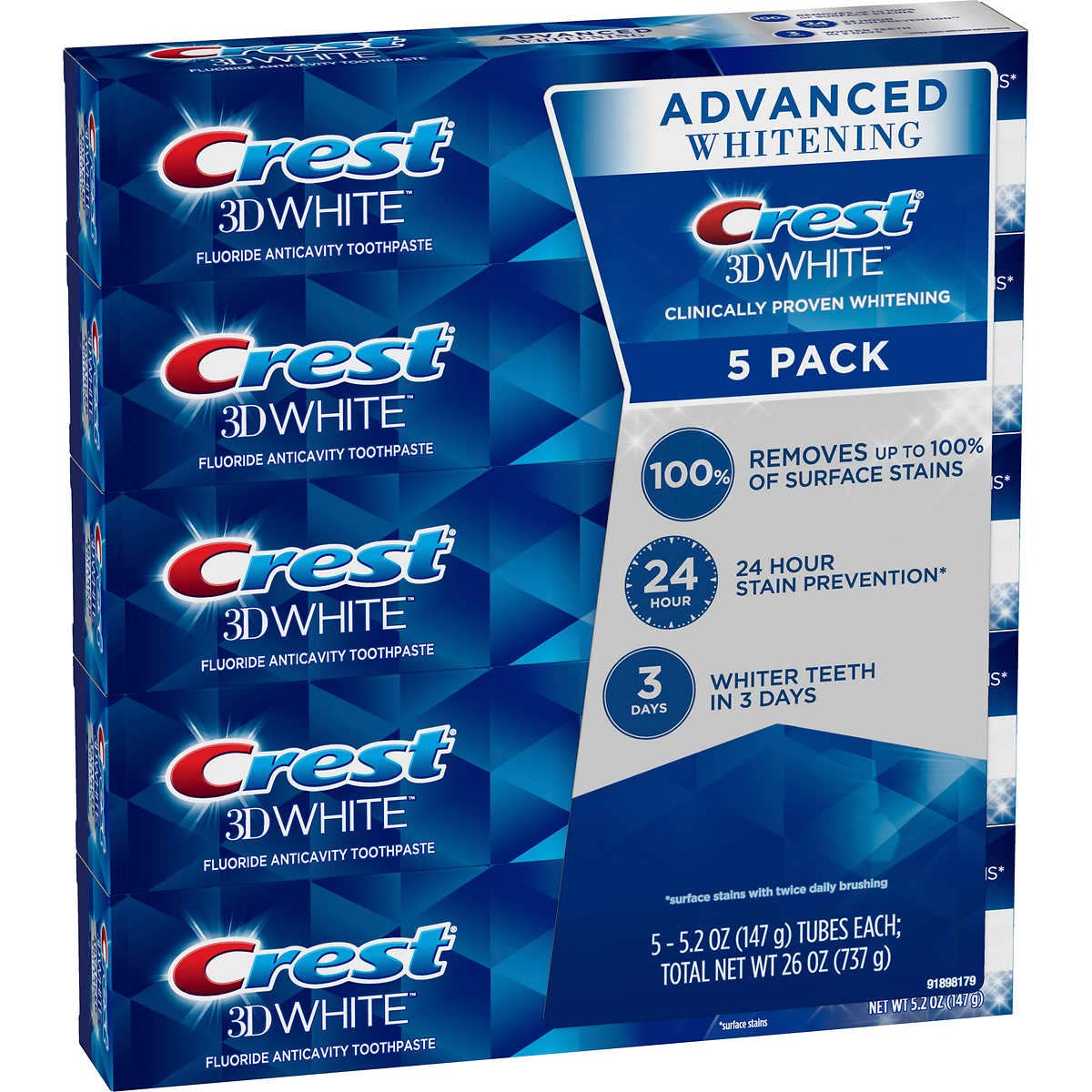 Foto 3 pulgar | Pasta De Dientes Crest 3d White Advanced Whitening 150 Ml (paquete De 5) - Venta Internacional.