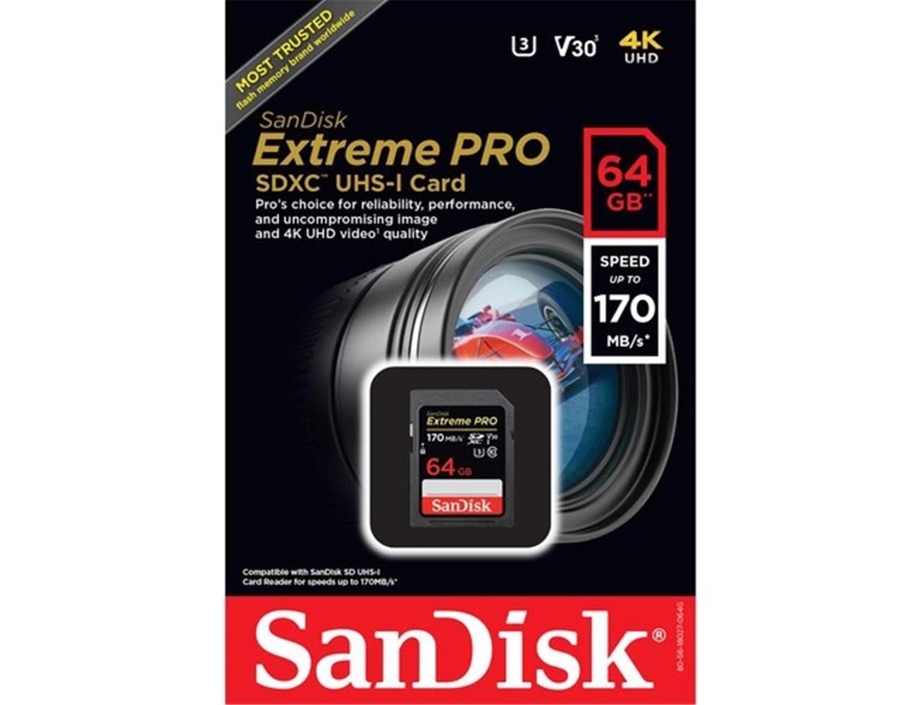 Foto 4 pulgar | Memoria Flash Sandisk Extreme Pro Uhs-i SDSDXXY 64 GB C10