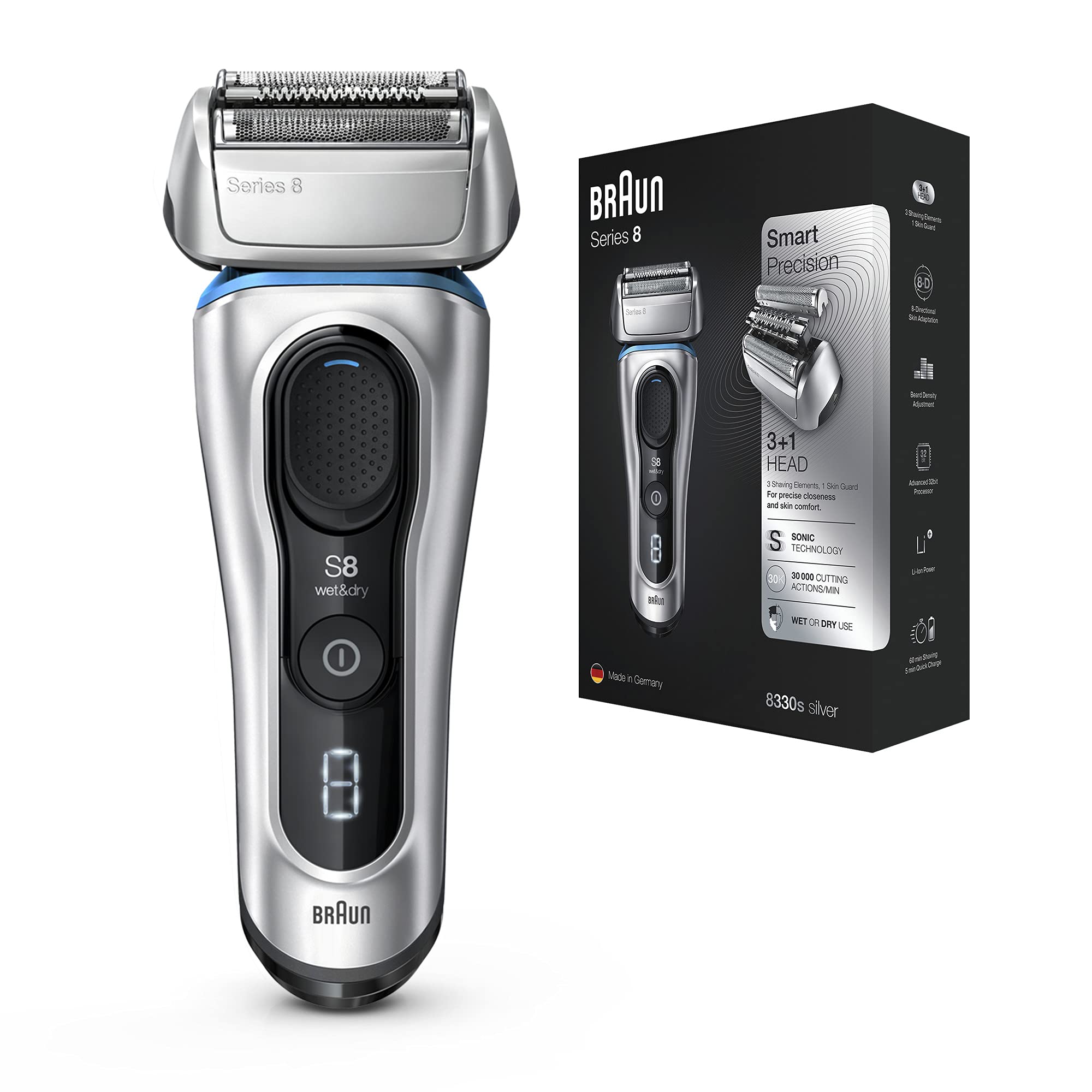 Afeitadora Eléctrica Braun Series 8 8330s Next Generation Silver - Venta Internacional.