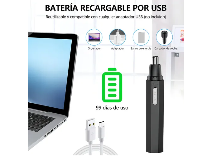 Foto 5 pulgar | Xtellar Recortadora Eléctrica Multifuncional Para Nariz Y Orejas, Recargable Usb, Negra - La Solución De Grooming Pe